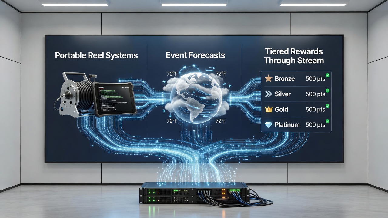 Diagram showing data flows between mobile reels, sports predictions, loyalty tiers, and payment channels