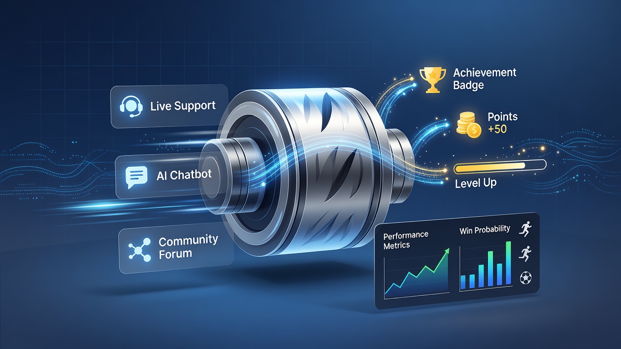 Mobile app interface showing slot reels alongside sports forecasting dashboard with reward indicators